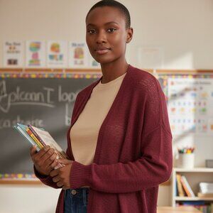 American Eagle Open Knit Lightweight Cardigan – Burgundy, Size L